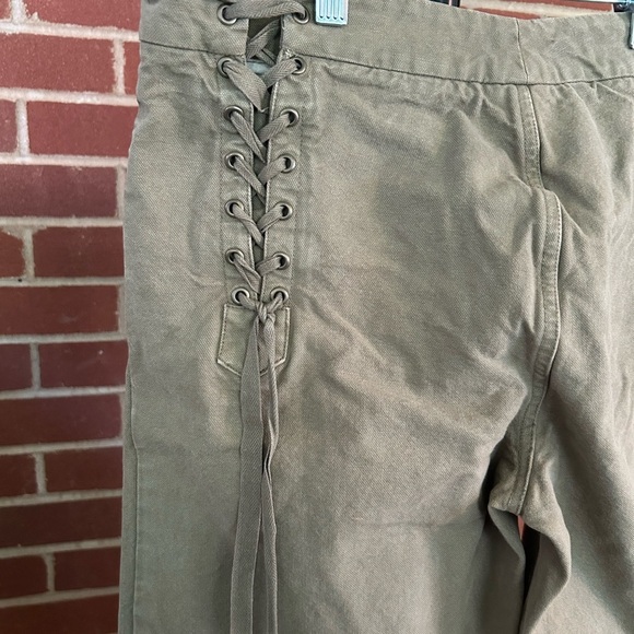 Vintage YAYA Olive Green Wide Leg Lace-Up Pants | Boho Festival Utility Y2K - Picture 3 of 11